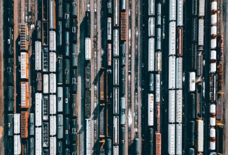 Train - high-angle photo of trains