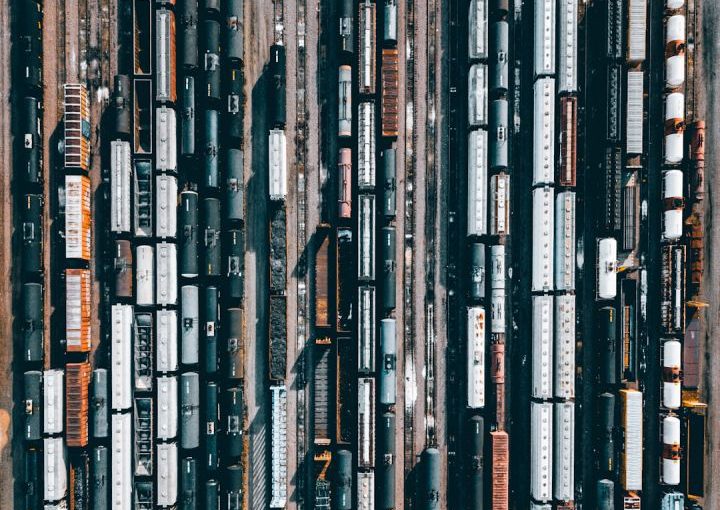 Train - high-angle photo of trains