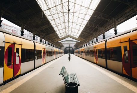 Train Station - green metal train station bench