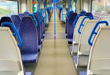 Comfortable Train Seats - Train Interior with White and Blue Seats