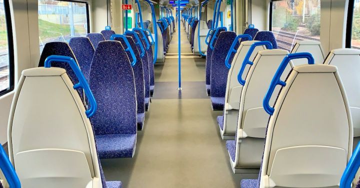 Comfortable Train Seats - Train Interior with White and Blue Seats