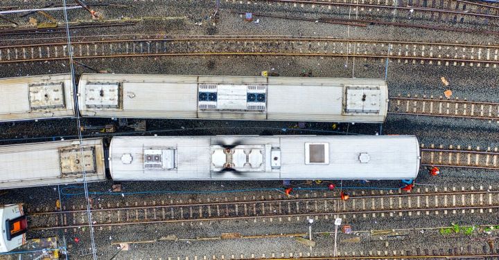 Commuter Trains - Aerial View of a Trains on Train Tracks