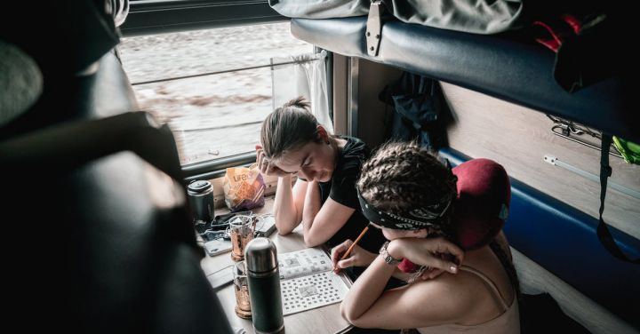 Train Ride - Woman playing Mind Games during Train Ride